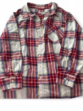Ava & Viv Red and White Plaid Button-Down Long Sleeve Flannel Shirt.